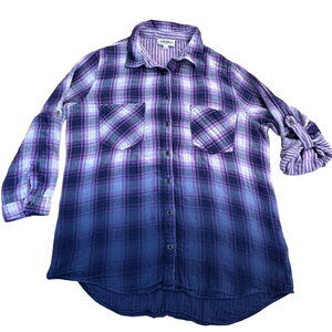 Hydraulic NYC Ombre Flannel Shirt Purple Blue Fade Flip Cuff Long Sleeve Women L